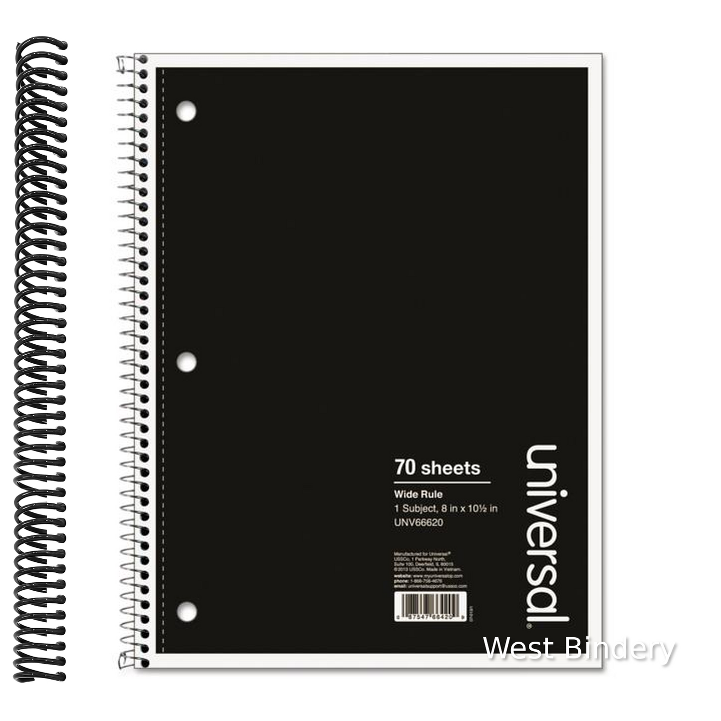 Wirebound Notebook, 8 X 10-1/2, Wide Ruled, 70 Sheets, Assorted Color Cover