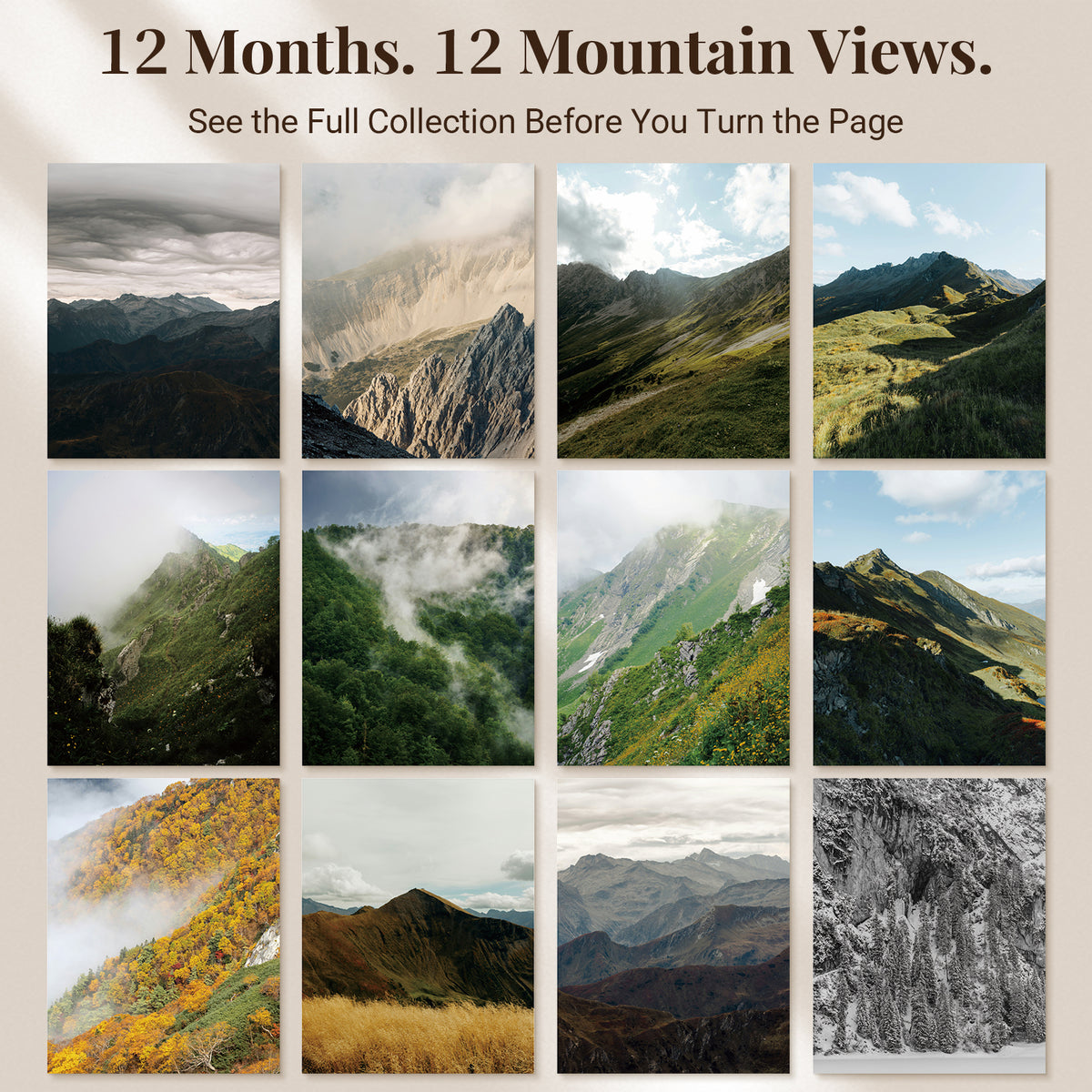 MUKAWA 2027 Mountain Wall Calendar, Four Seasons of Nature, 11.5" × 14.7"
