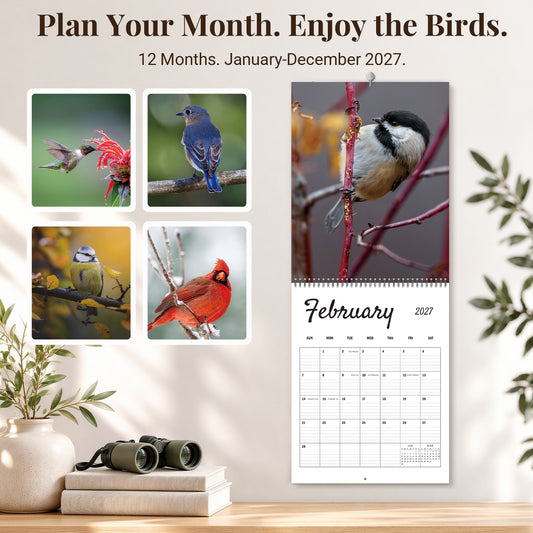 MUKAWA 2027 Bird Wall Calendar, 12 Months of Backyard Bird Scenes