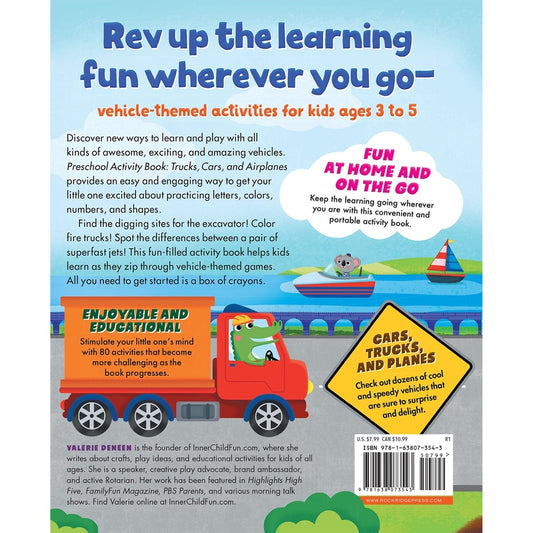Preschool Activity Book Trucks, Cars, and Airplanes: 80 Games to Learn Letters, Numbers, Colors, and Shapes (School Skills Activity Books) (Spiral Bound)
