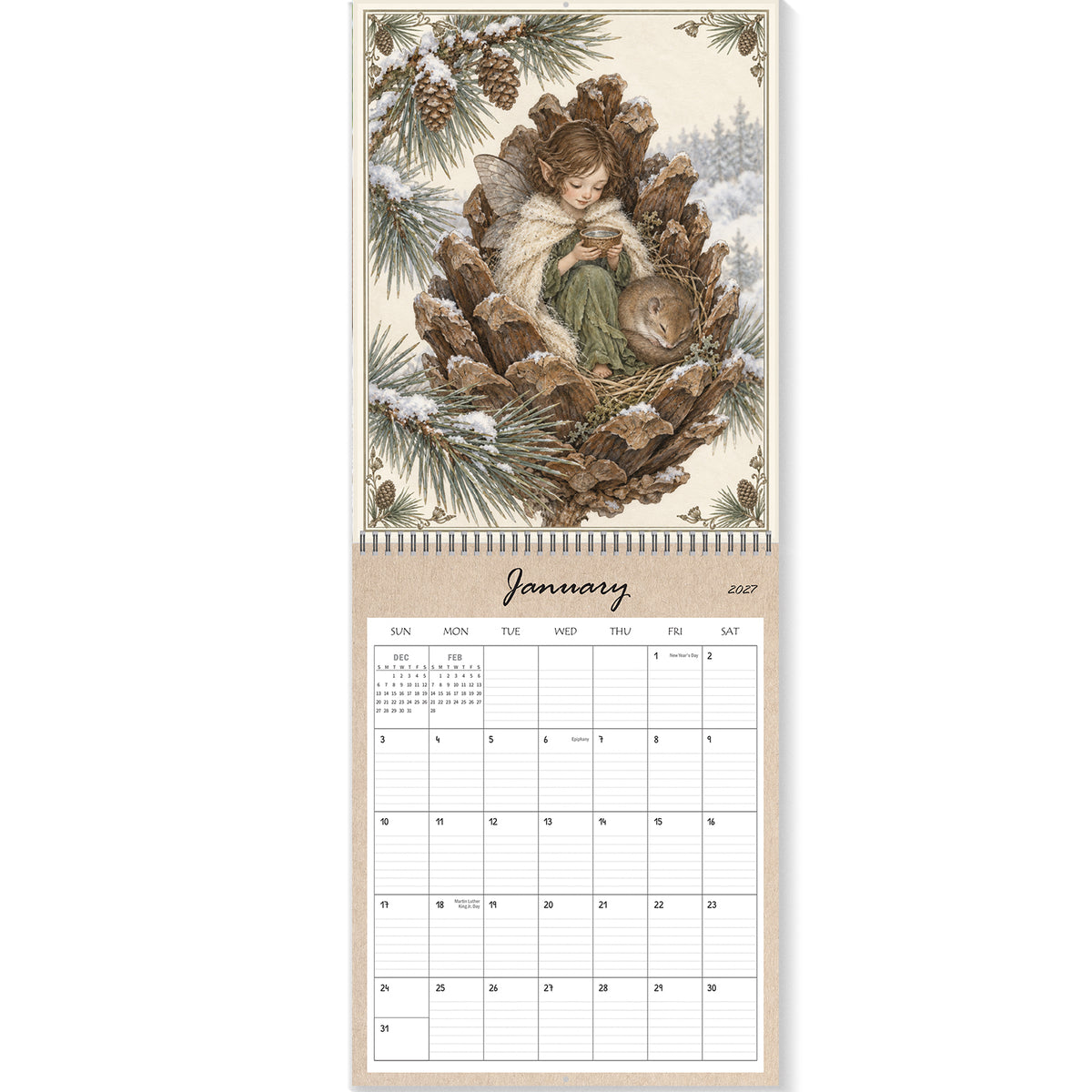 MUKAWA 2027 Wall Calendar, 12 Months of Woodland Fairy Views 11.5" × 14.7"