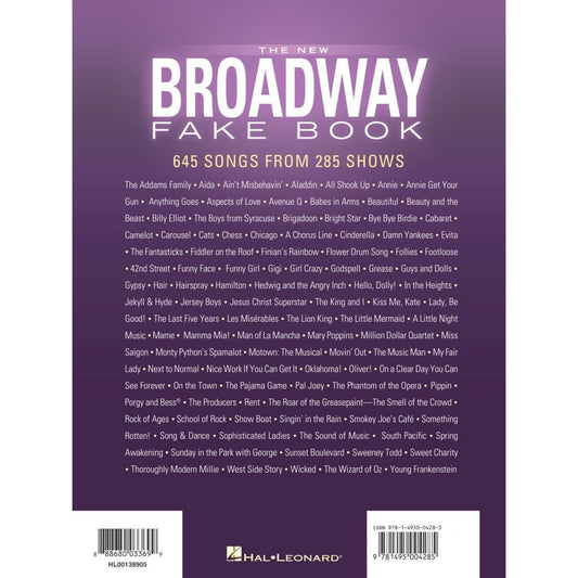 The New Broadway Fake Book - 645 Songs from 285 Shows Melody, Lyrics and Chords for C Instruments Sheet Music for Musicals, Gigging and Auditions