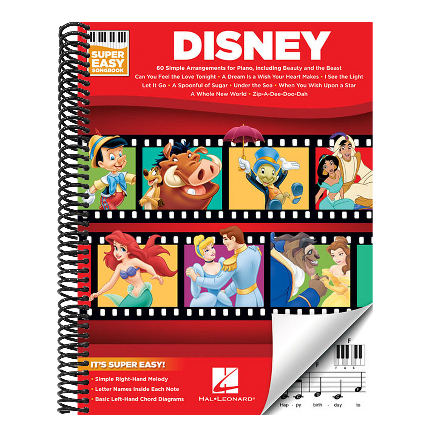 Disney - Super Easy Songbook - Disney Piano Music Book with Accessible Arrangements - Easy-To-Play Piano Sheet Music Book (Spiral Bound)