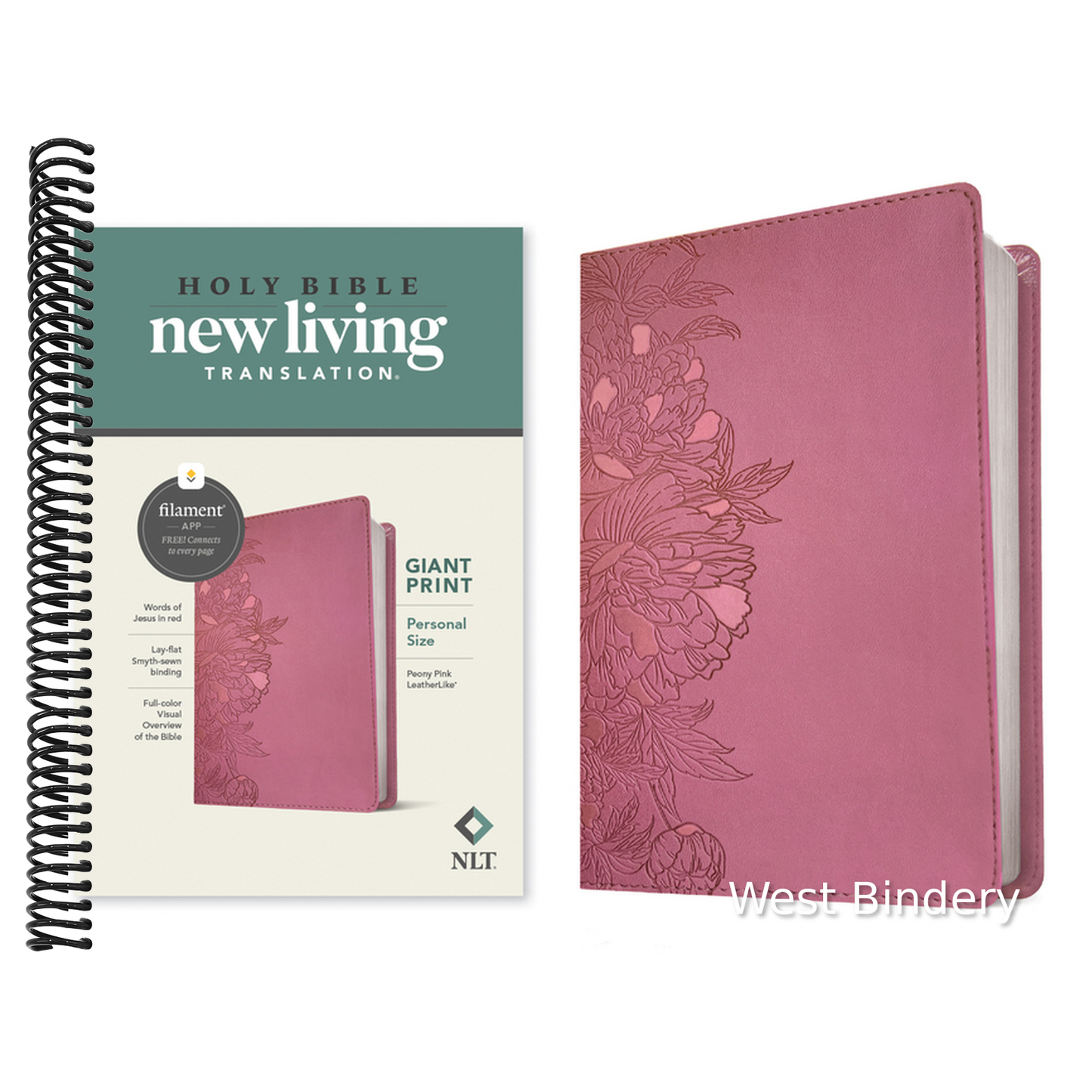 NLT Personal Size Giant Print Bible, Filament Enabled Edition (Red Letter, Leatherlike, Peony Pink)