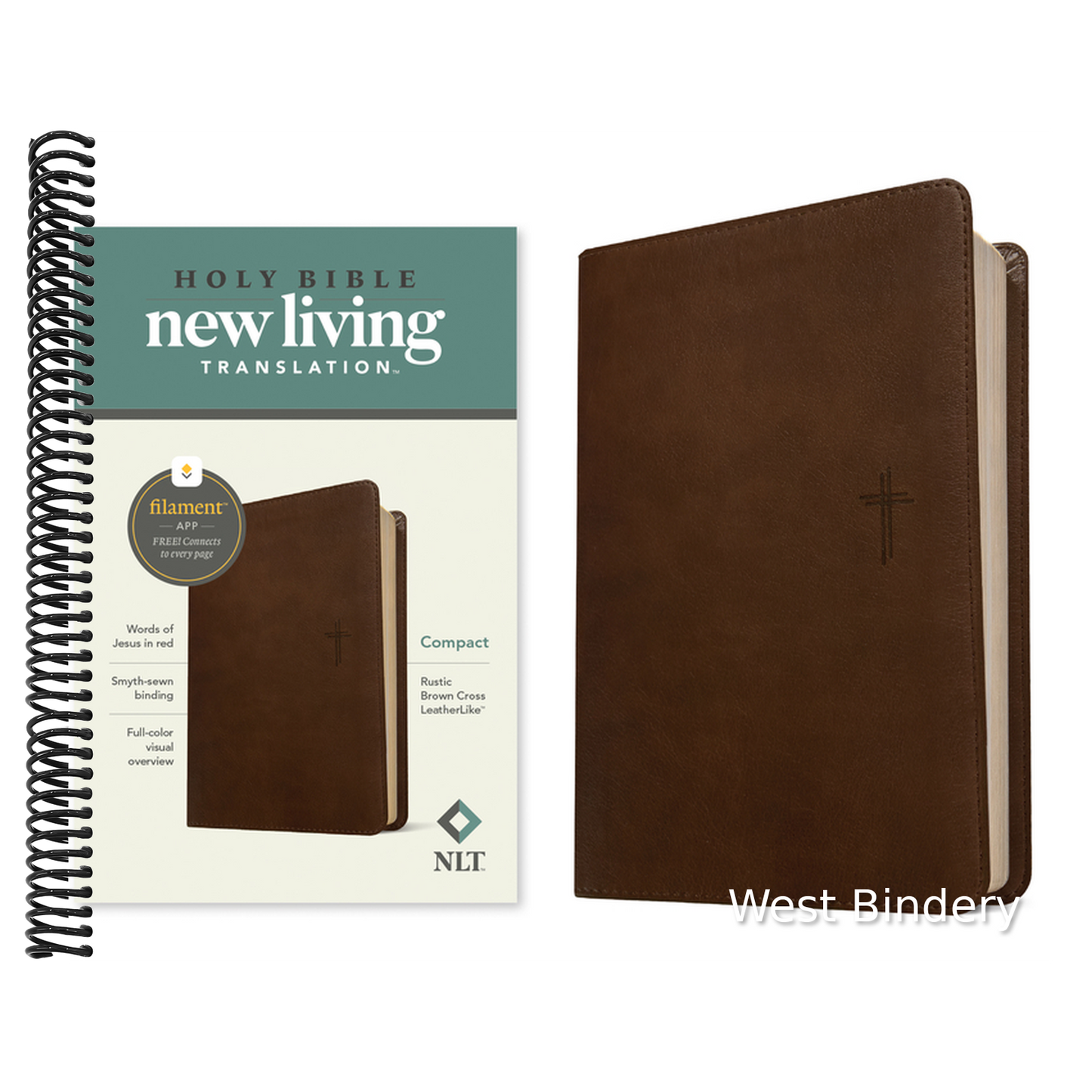 NLT Compact Bible, Filament Enabled (Leatherlike, Rustic Brown Cross, Red Letter)