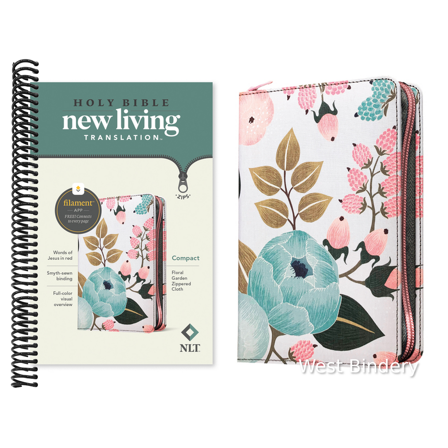 NLT Compact Zipper Bible, Filament Enabled (Cloth, Floral Garden, Red Letter)