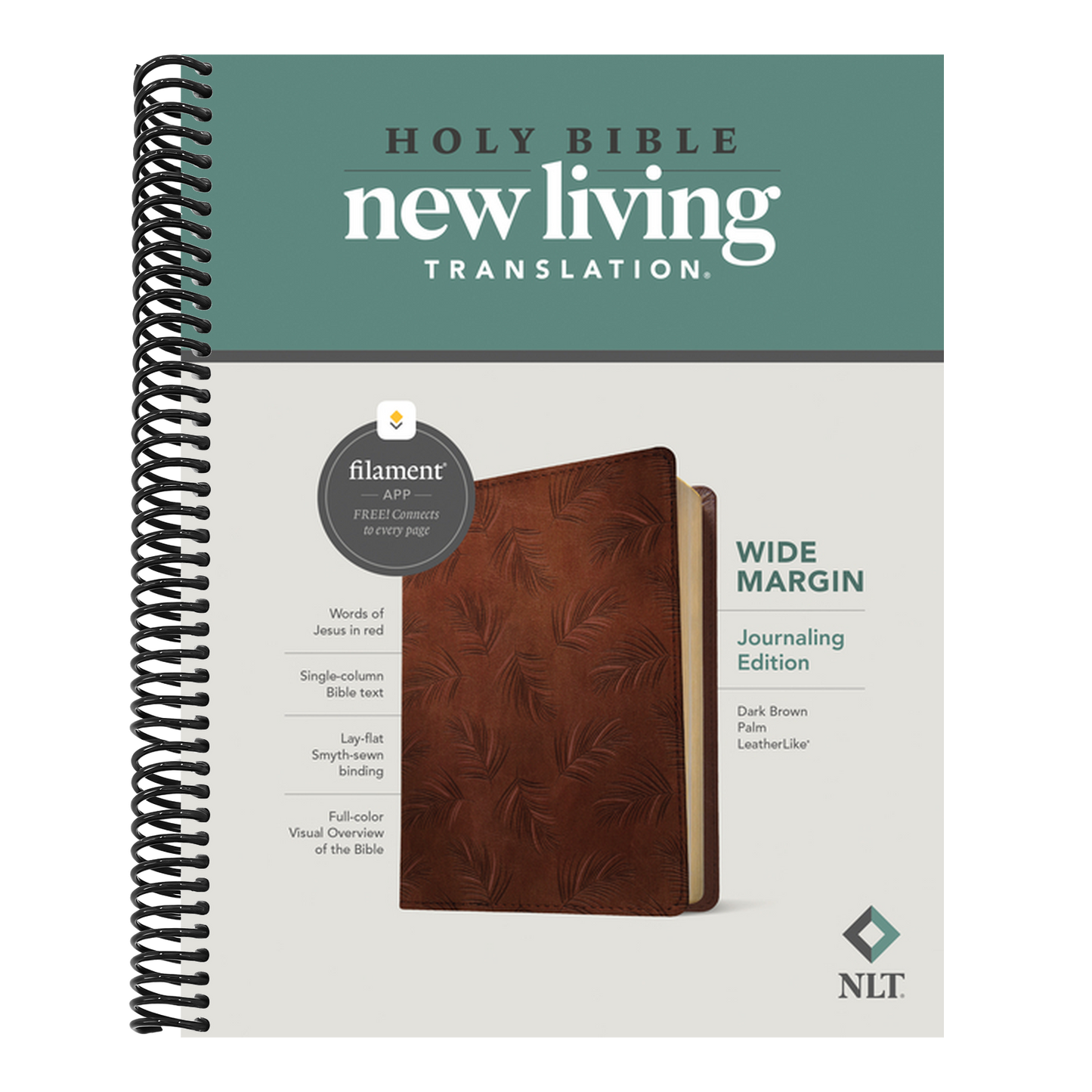 NLT Wide Margin Bible, Filament Enabled (Leatherlike, Dark Brown Palm, Red Letter)