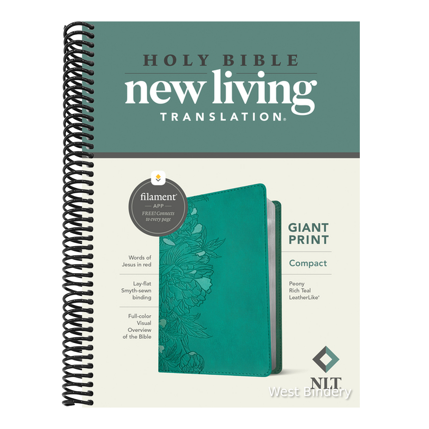 NLT Compact Giant Print Bible, Filament Enabled (Leatherlike, Peony Rich Teal, Red Letter)