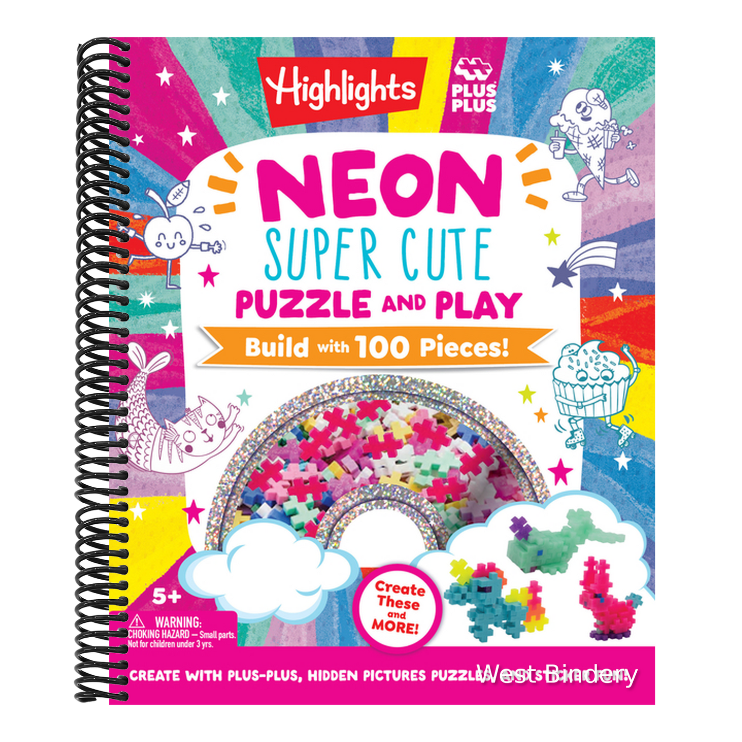 Neon Super Cute Puzzle and Play: Plus-Plus Building Blocks and Hidden Pictures Puzzle Sticker Book Set for Kids 5-9, Create and Personalize with Cute