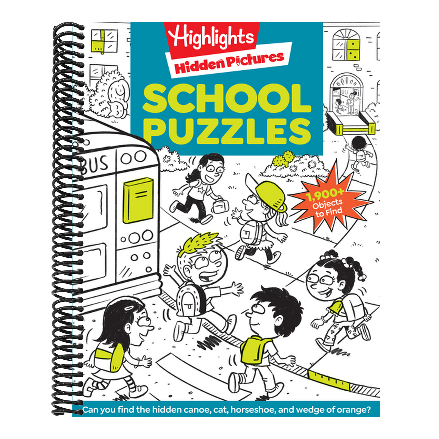 School Puzzles: Activity Book for Kids 6 and Up with Over 100 Puzzles Featuring Classrooms, Field Trips and More, Search and Find Over 1,900 Hidden Ob (Highlights Hidden Pictures) (Spiral Bound)
