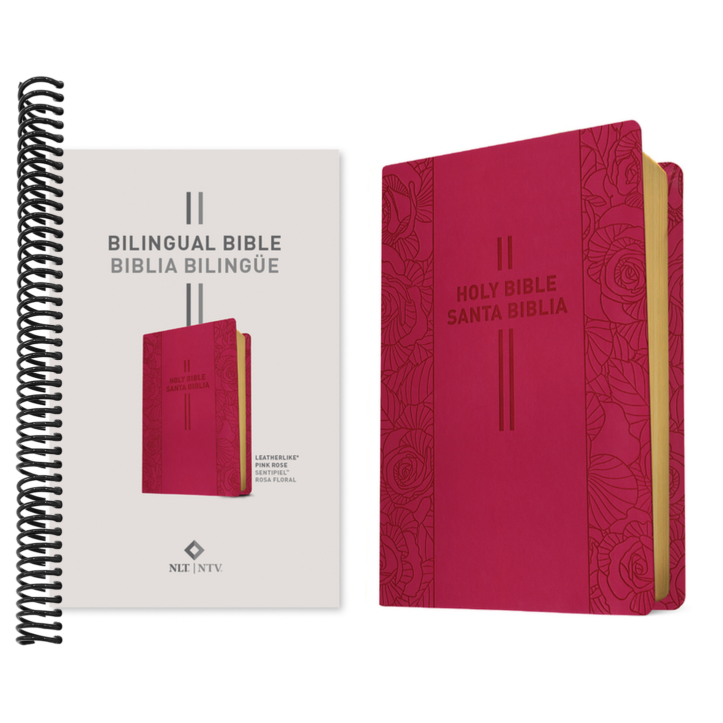 Bilingual Bible / Biblia Bilingüe Nlt/Ntv (Leatherlike, Pink Rose)