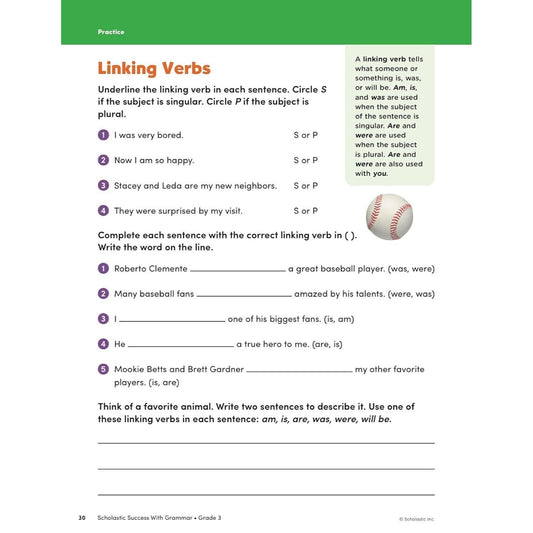 Scholastic Success with Grammar Grade 3 Workbook (Spiral Bound)