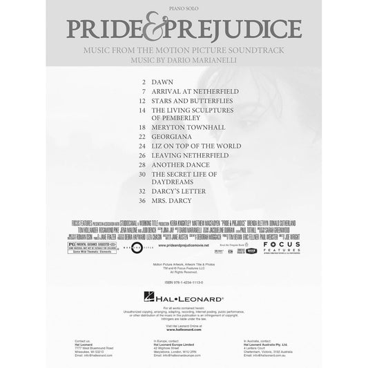 Pride and Prejudice Music from the Motion Picture Soundtrack - Pride and Prejudice Sheet Music Book with 12 Pieces for Piano Solo