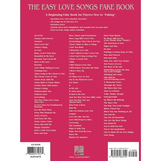 The Easy Love Songs Fake Book: Melody, Lyrics & Simplified Chords in the Key of C