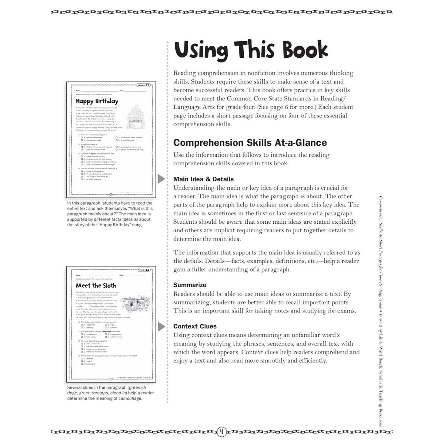Comprehension Skills: 40 Short Passages for Close Reading: Grade 4 (Spiral Bound)