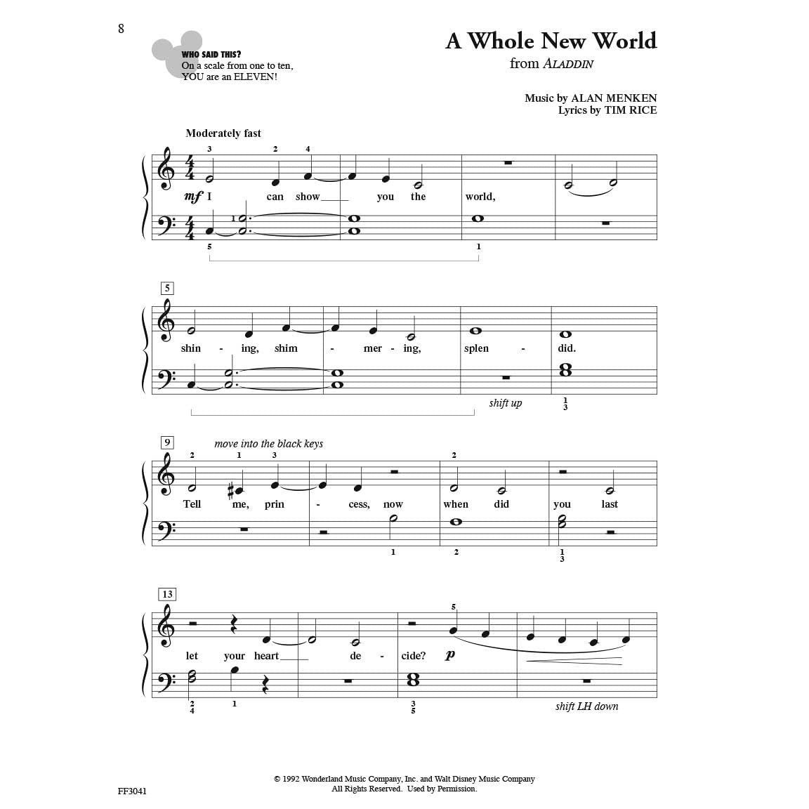 Showtime Piano Disney Easy Piano Sheet Music Beginner Disney Songbook for Kids and Students Level 2a Arrangements from Aladdin, Mulan, the Little Merm
