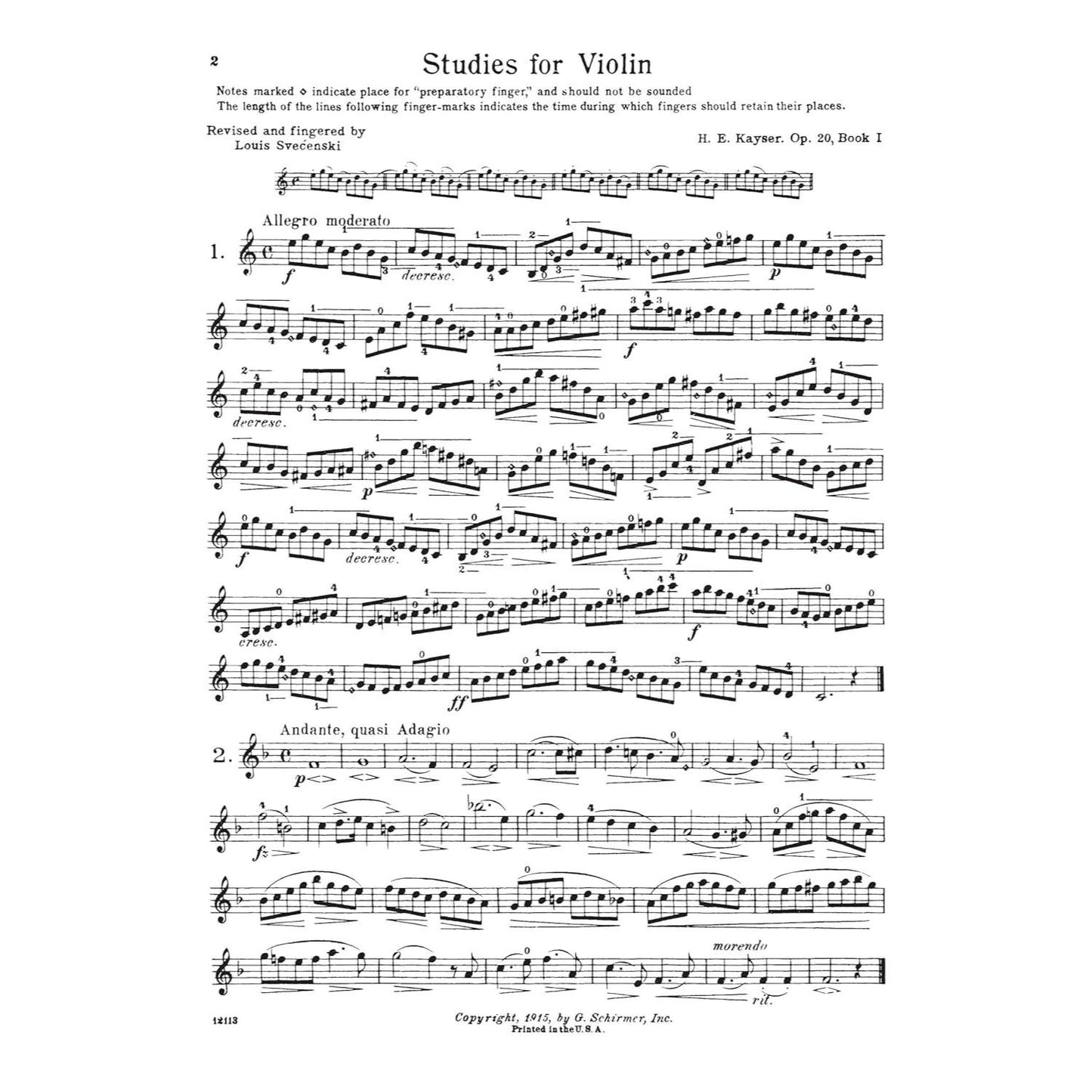 36 Elementary and Progressive Studies Op. 20 Violin Method Schirmer Library of Classics Volume 750 Essential Exercises for Violinists