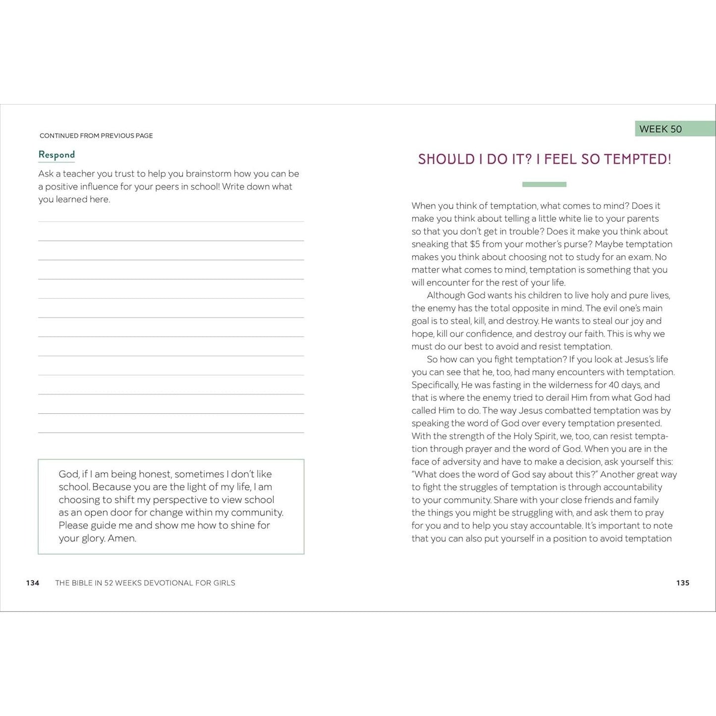 The Bible in 52 Weeks Devotional for Girls: A Year of Growing in Faith