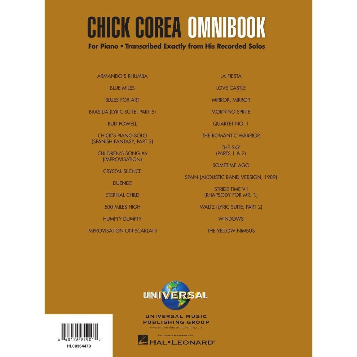 Chick Corea Omnibook for Piano 26 Note-For-Note Transcriptions of Recorded Solos Jazz Improvisation Study Book Sheet Music Collection for Pianists and