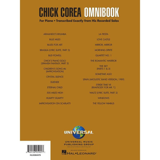 Chick Corea Omnibook for Piano 26 Note-For-Note Transcriptions of Recorded Solos Jazz Improvisation Study Book Sheet Music Collection for Pianists and