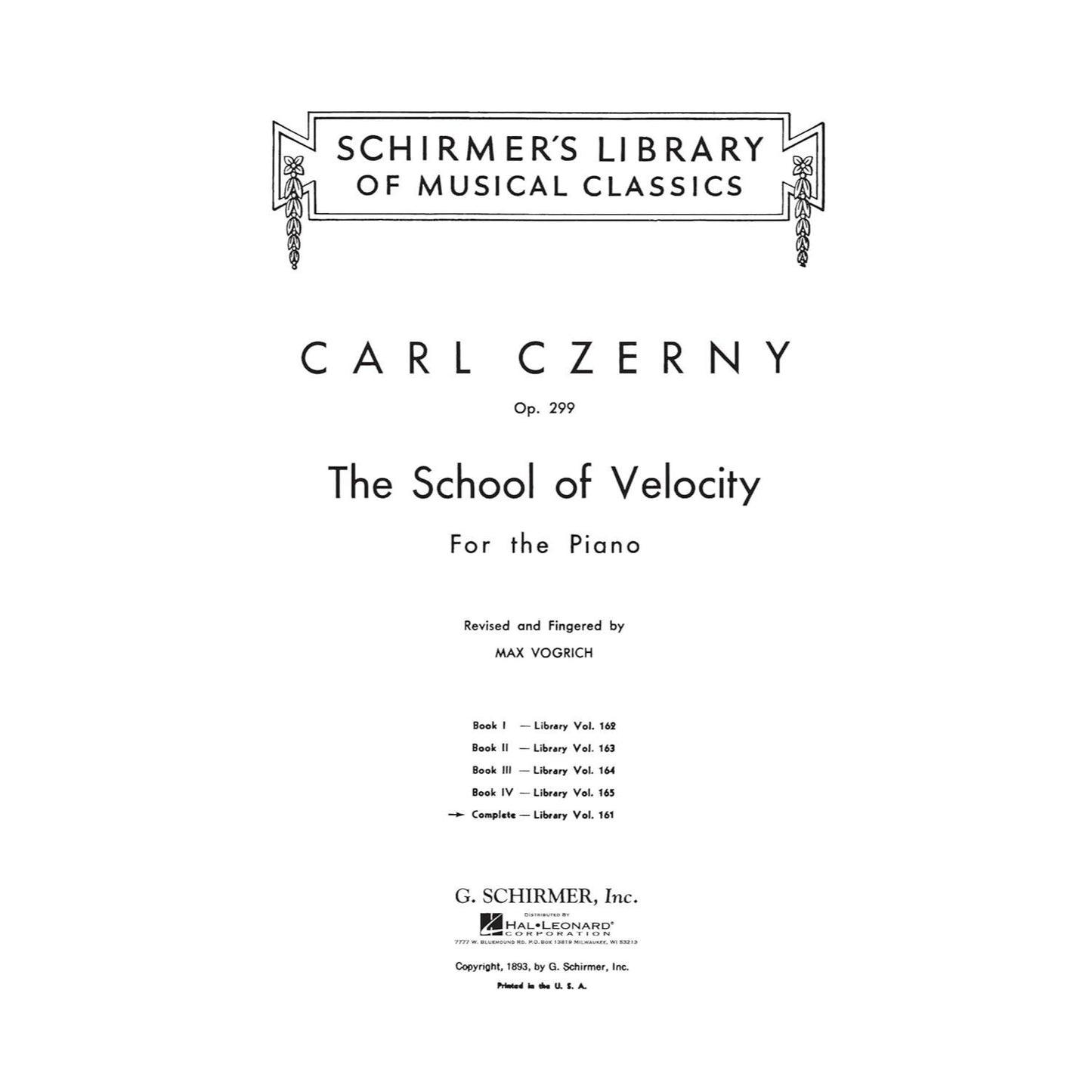 School of Velocity, Op. 299 (Complete)- Schirmer Library of Classics Volume 161 Piano Technique by Carl Czerny (Spiral Bound)