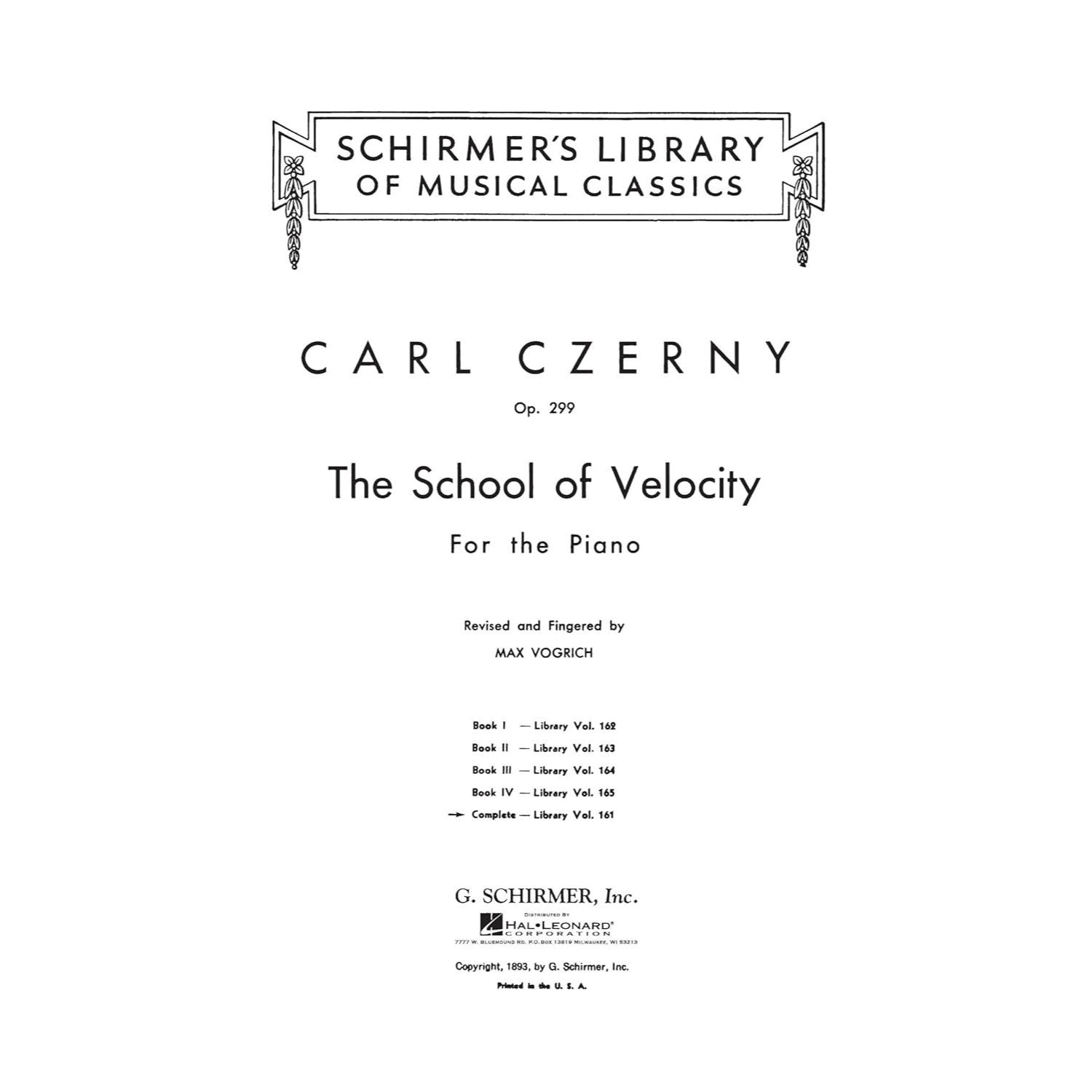 School of Velocity, Op. 299 (Complete)- Schirmer Library of Classics Volume 161 Piano Technique by Carl Czerny (Spiral Bound)