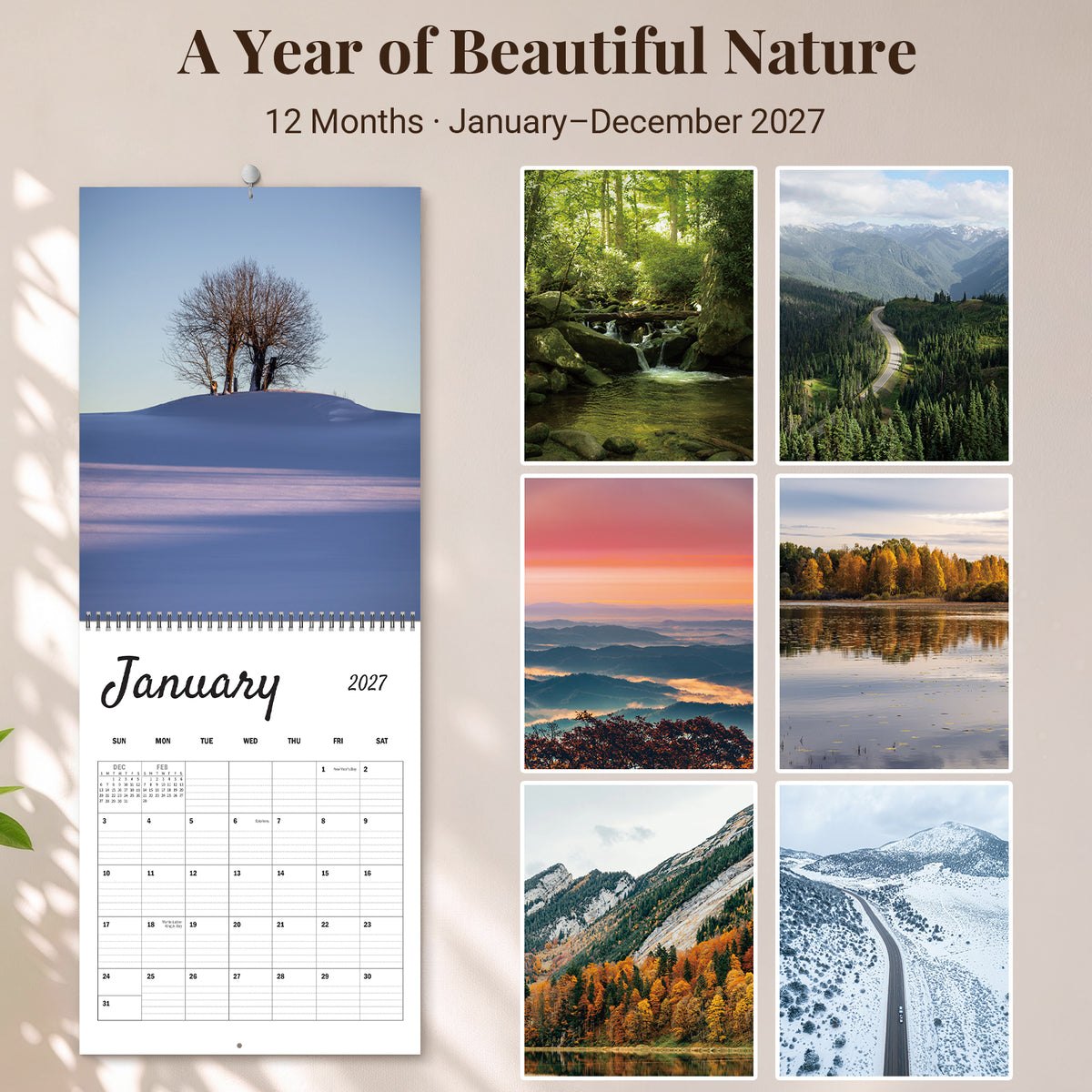 MUKAWA 2027 Nature Wall Calendar, 12 Months of Scenic Landscapes