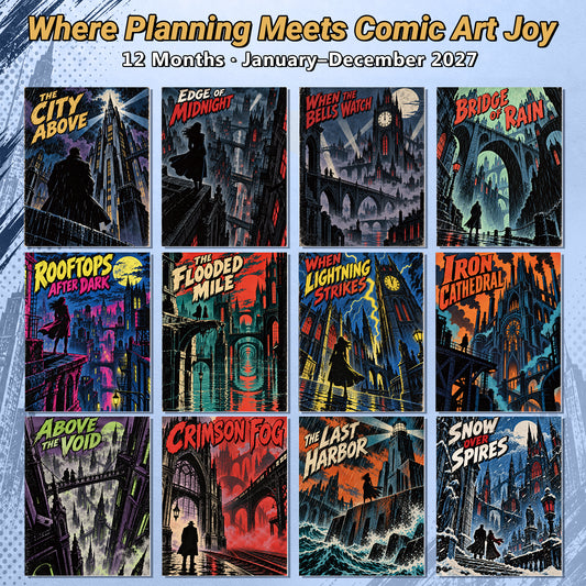MUKAWA 2027 Comic Art Wall Calendar, 12 Gothic City Illustrations