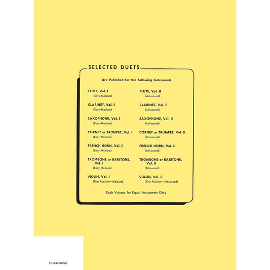 Selected Duets for Flute: Volume 1 - Easy to Medium (Rubank Educational Library 177) - Flute Music