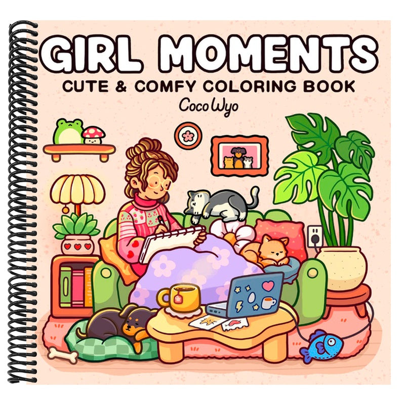 Girl Moments: Coloring Book for Adults and Kids (Cozy Spaces Coloring) (Spiral Bound)