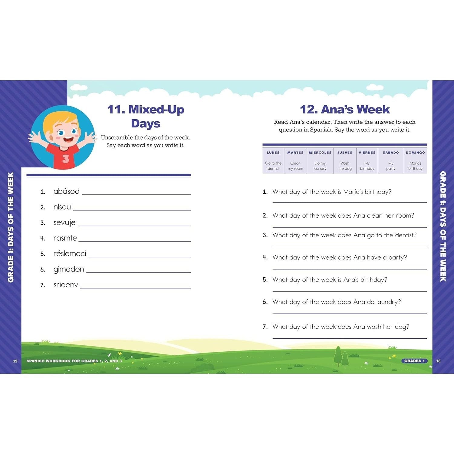 The Spanish Workbook for Grades 1, 2, and 3: 140+ Language Learning Exercises for Kids Ages 6-9 (Spiral Bound)