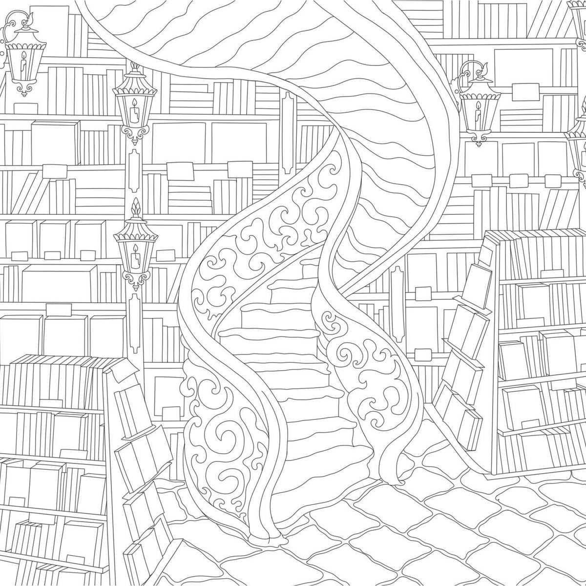 Cozy Bookshops: Colouring Book