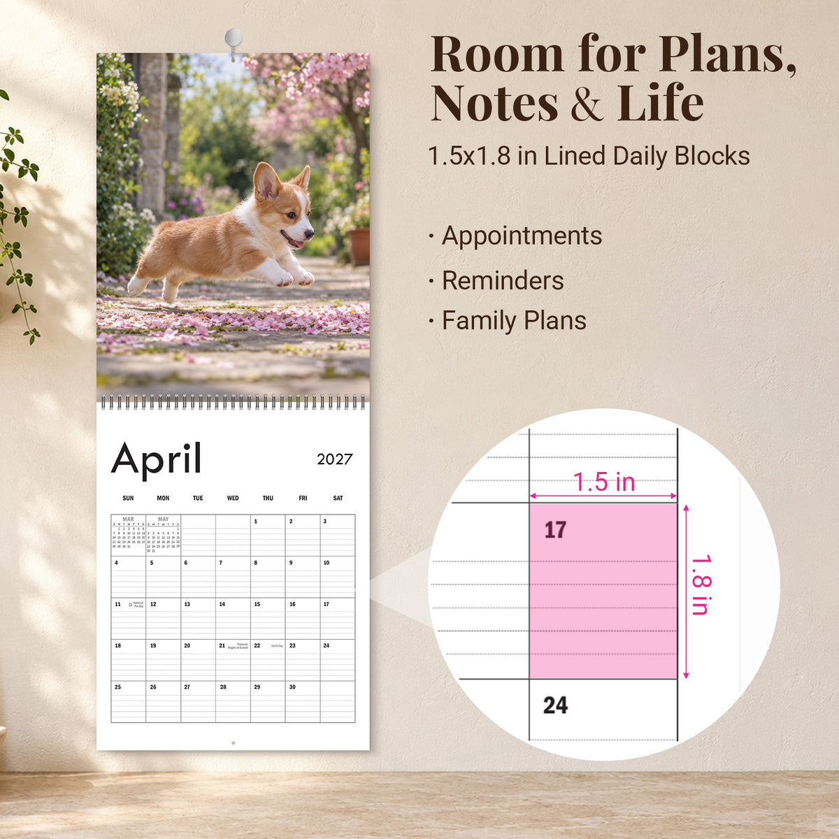 MUKAWA 2027 Dog Wall Calendar, 12 Months of Cute Puppy Scenes