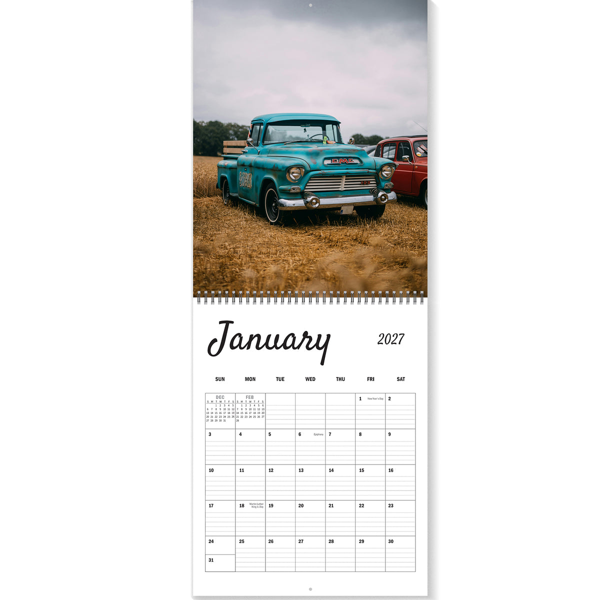 MUKAWA 2027 Wall Calendar, American Pickup Truck Scenes, 11.5" × 14.7"