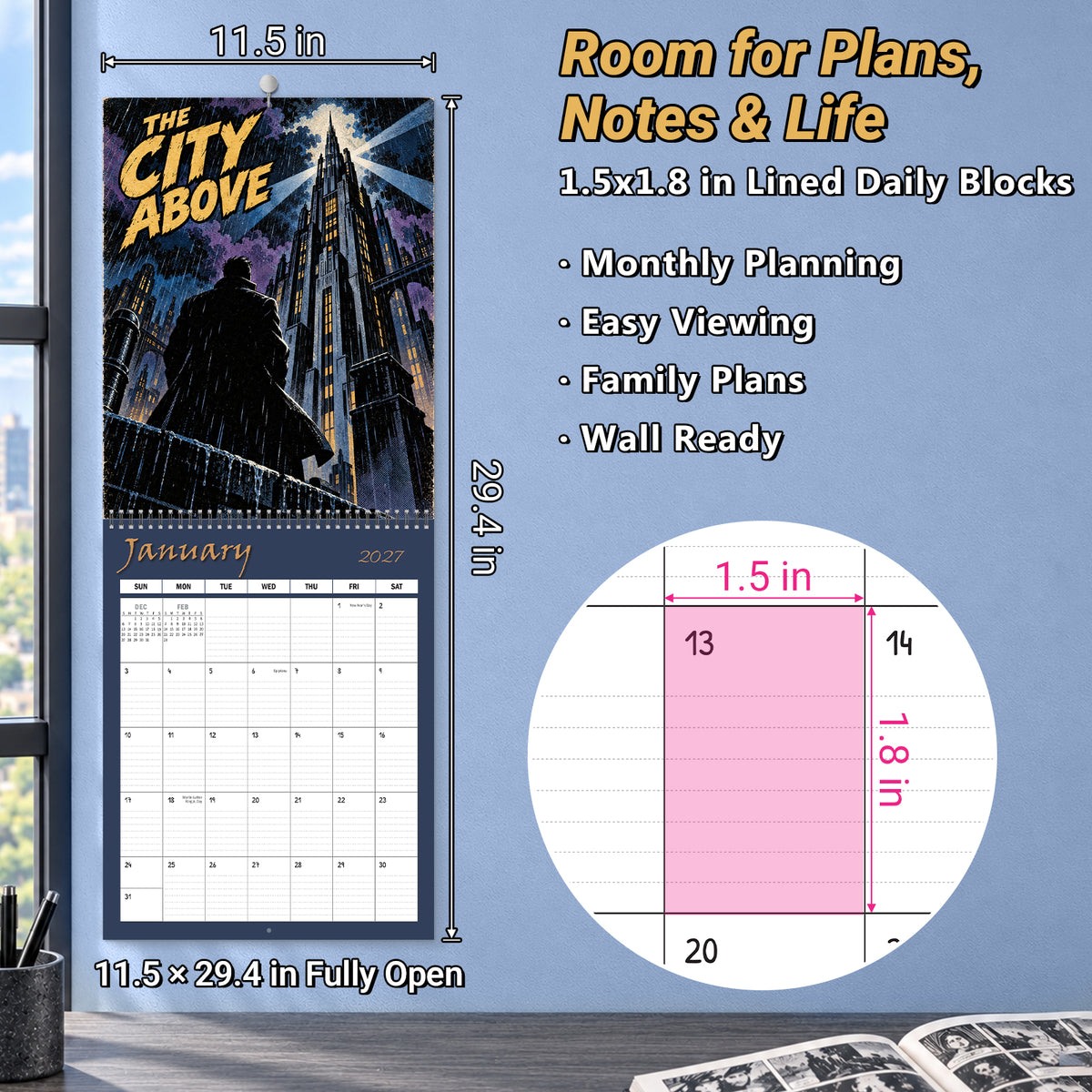 MUKAWA 2027 Comic Art Wall Calendar, 12 Gothic City Illustrations