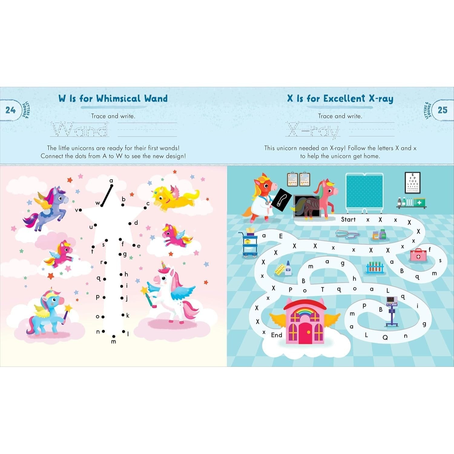 Kindergarten Activity Book Unicorns: 75 Games to Practice Early Reading, Writing, and Math Skills (School Skills Activity Books) (Spiral Bound)