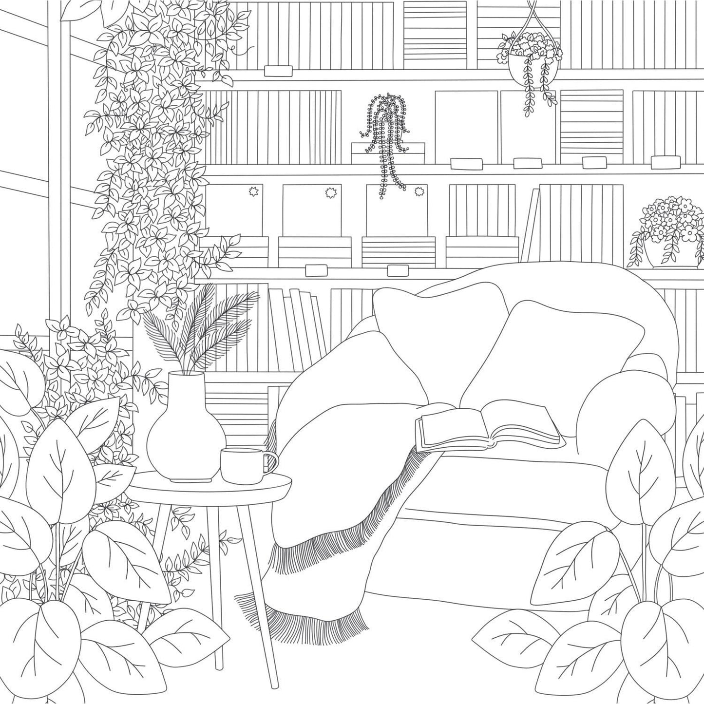 Cozy Bookshops: Colouring Book