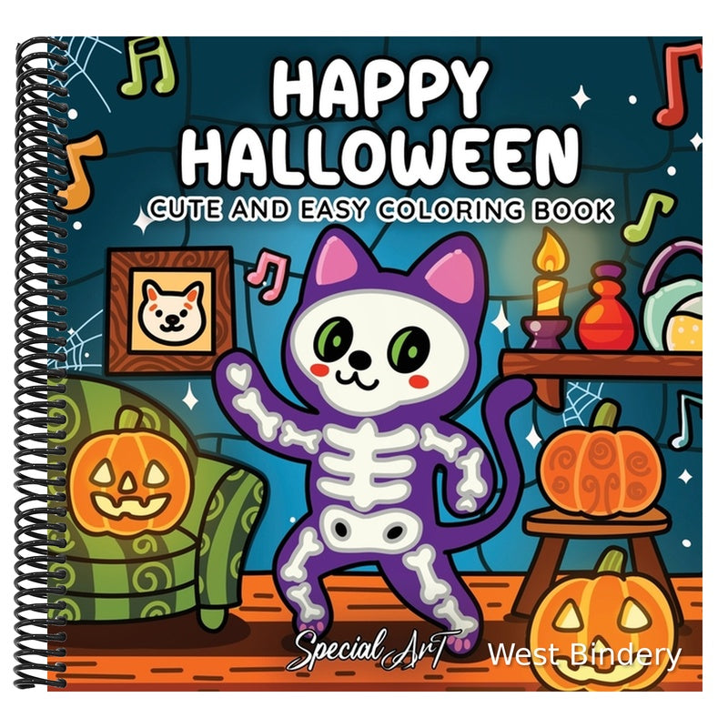 Happy Halloween: Coloring Book for Adults and Teens Featuring Cute and Spooky Creatures in Cozy Hygge Moments for Relaxation