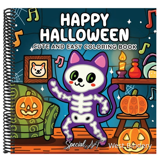 Happy Halloween: Coloring Book for Adults and Teens Featuring Cute and Spooky Creatures in Cozy Hygge Moments for Relaxation