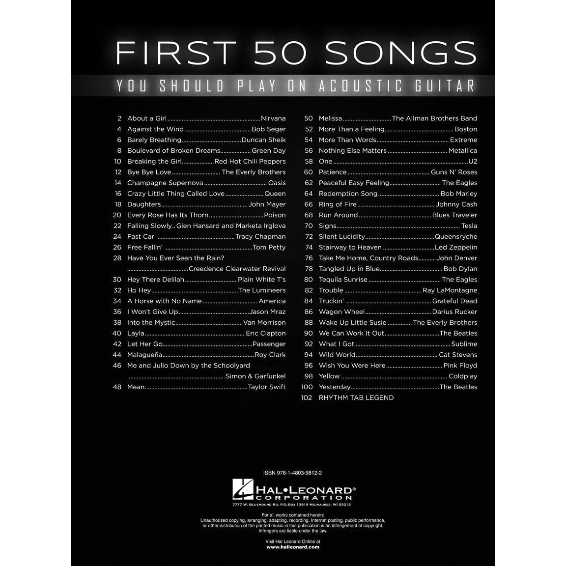 First 50 Songs You Should Play on Acoustic Guitar Beginner-Friendly Chords, Tabs and Lyrics Play Free Fallin', Wish You Were Here and Stairway to Heav (Spiral Bound)
