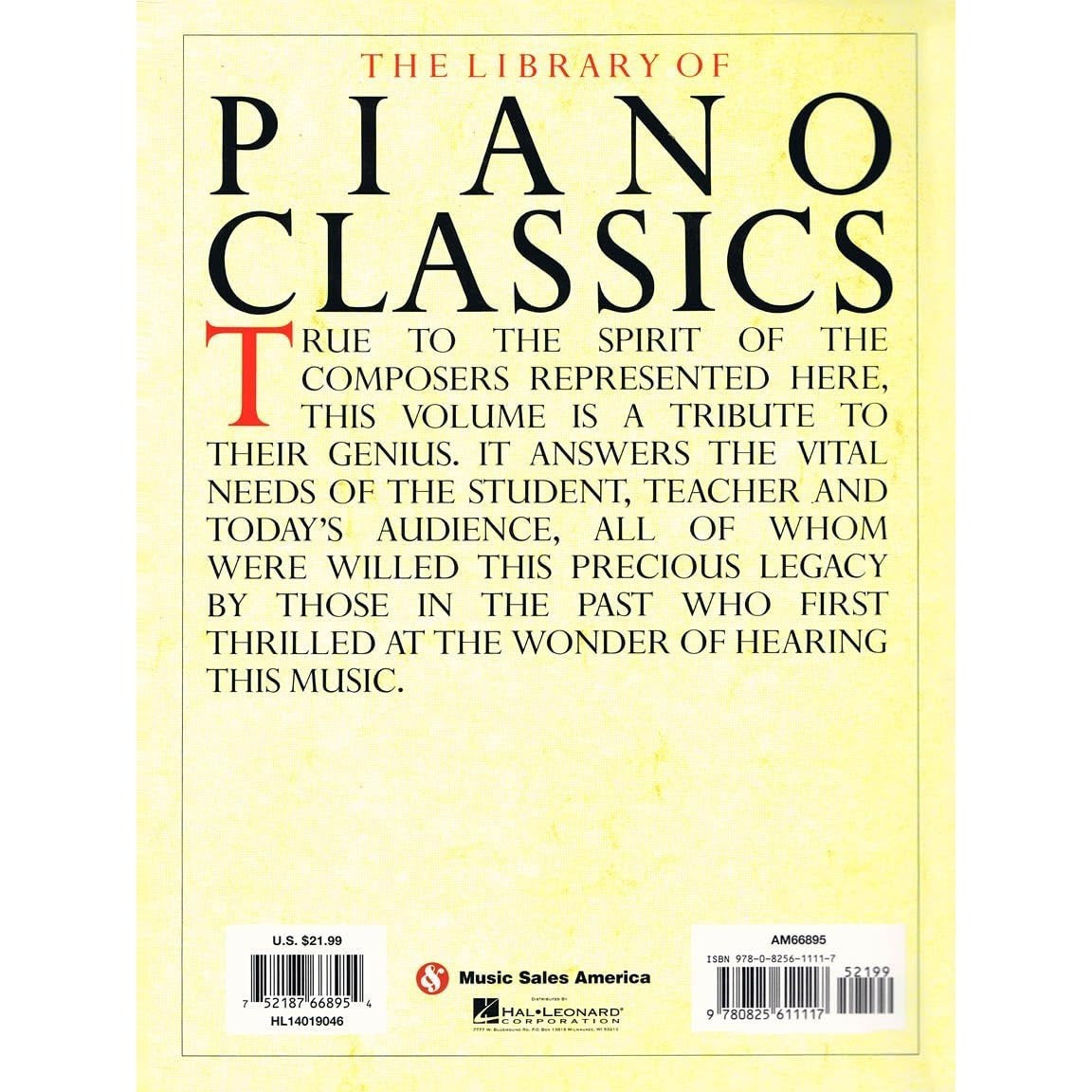The Library of Piano Classics - Piano Sheet Music Book - Classical Piano Book