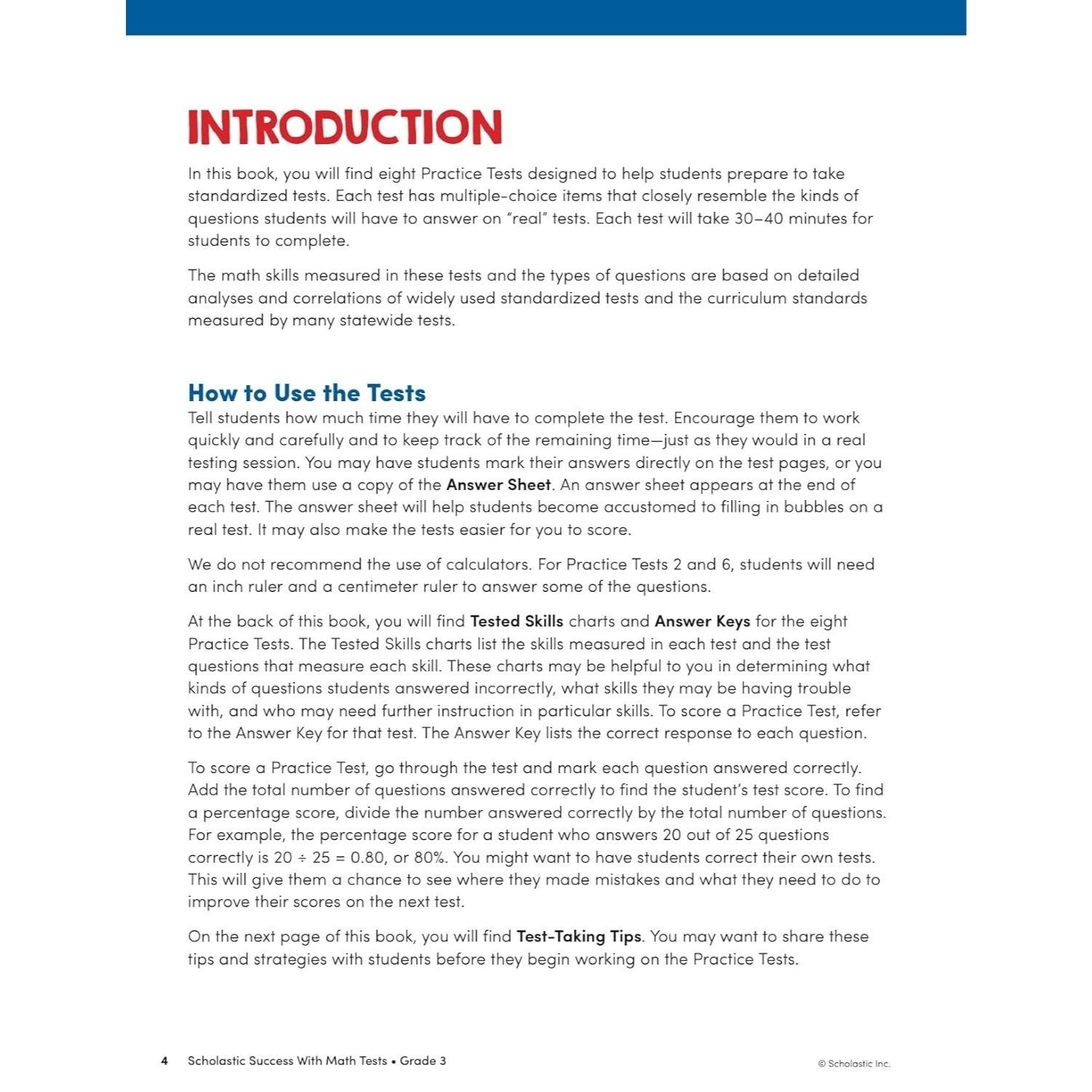 Scholastic Success with Math Tests Grade 3 Workbook