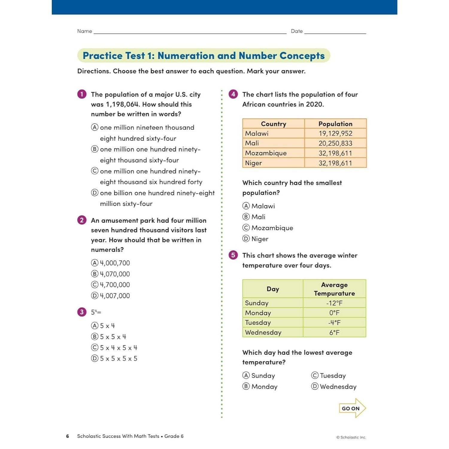 Scholastic Success with Math Tests Grade 6 Workbook