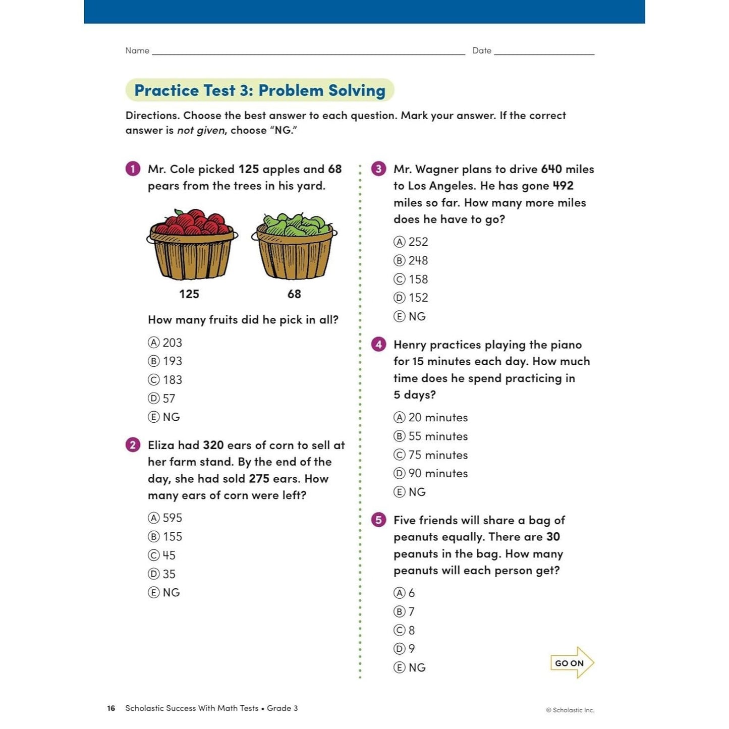 Scholastic Success with Math Tests Grade 3 Workbook