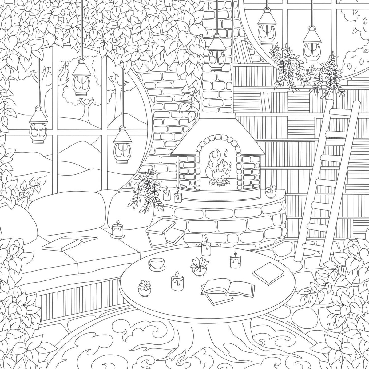 Cozy Bookshops: Colouring Book