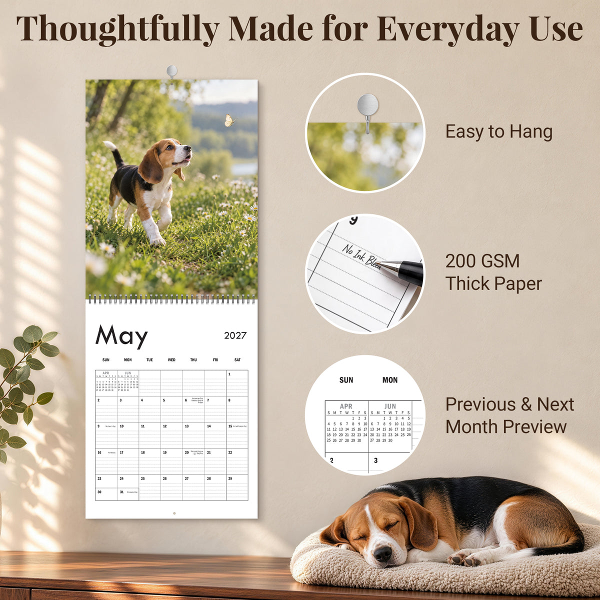 MUKAWA 2027 Dog Wall Calendar, 12 Months of Cute Puppy Scenes