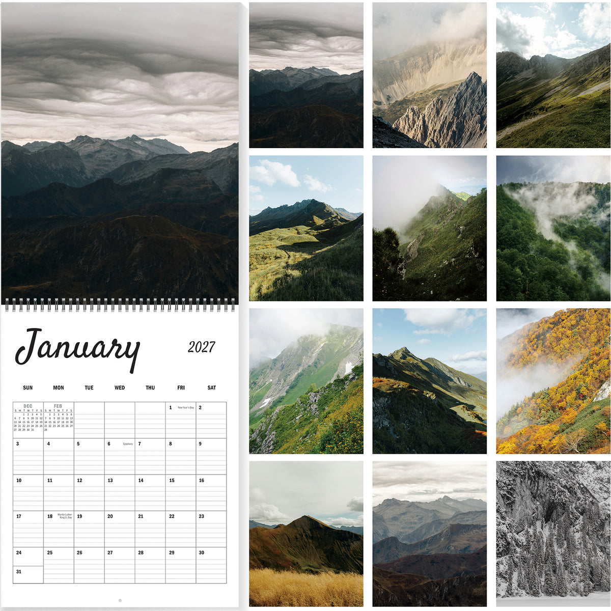 MUKAWA 2027 Mountain Wall Calendar, Four Seasons of Nature, 11.5" × 14.7"