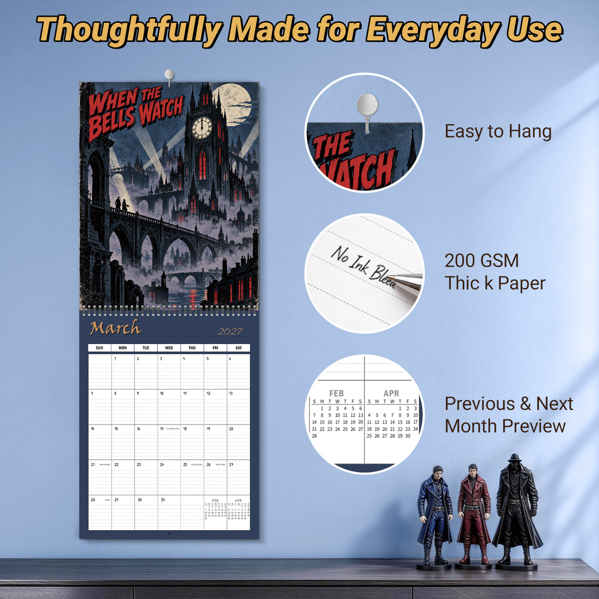MUKAWA 2027 Comic Art Wall Calendar, 12 Gothic City Illustrations