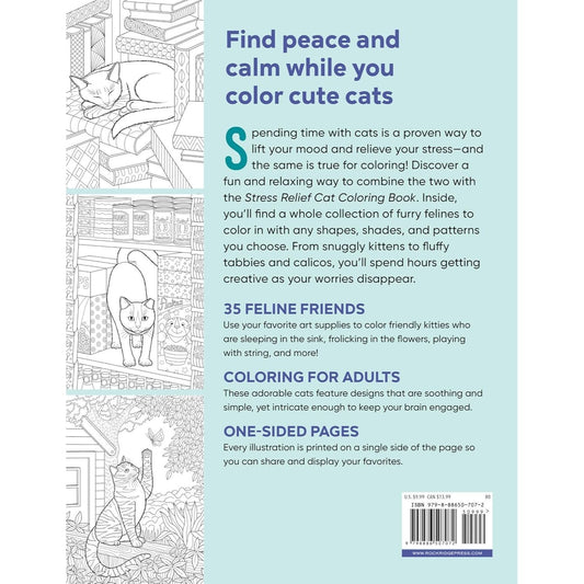 Stress Relief Cat Coloring Book: Calming and Adorable Designs for Adults (Spiral Bound)