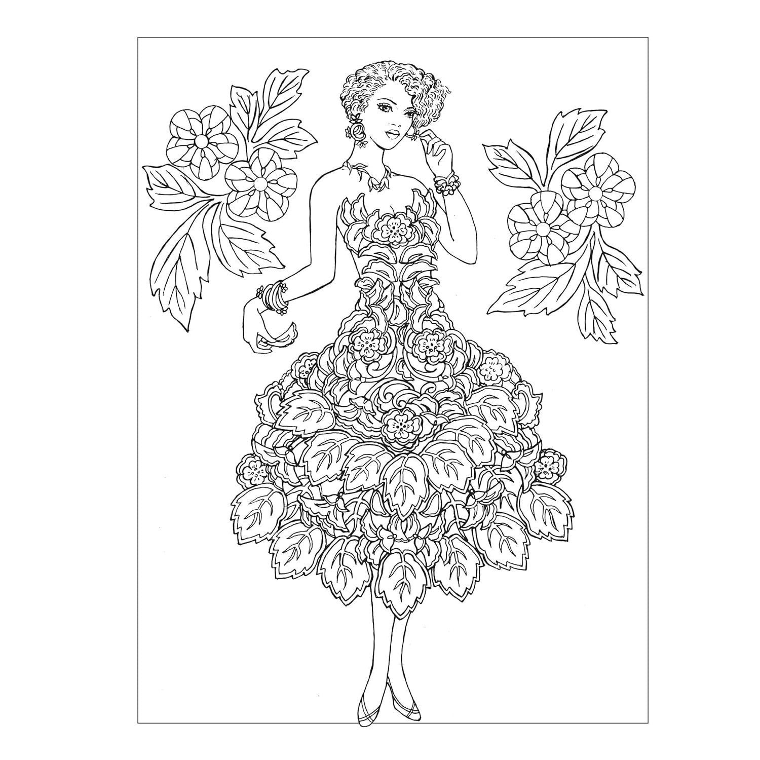 Creative Haven Enchanting Flower Fashions Coloring Book